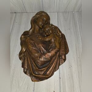 Vtg Handmadade Madonna & Child Bavarian Art Wax Wall Plaque 3D Religious   13x8